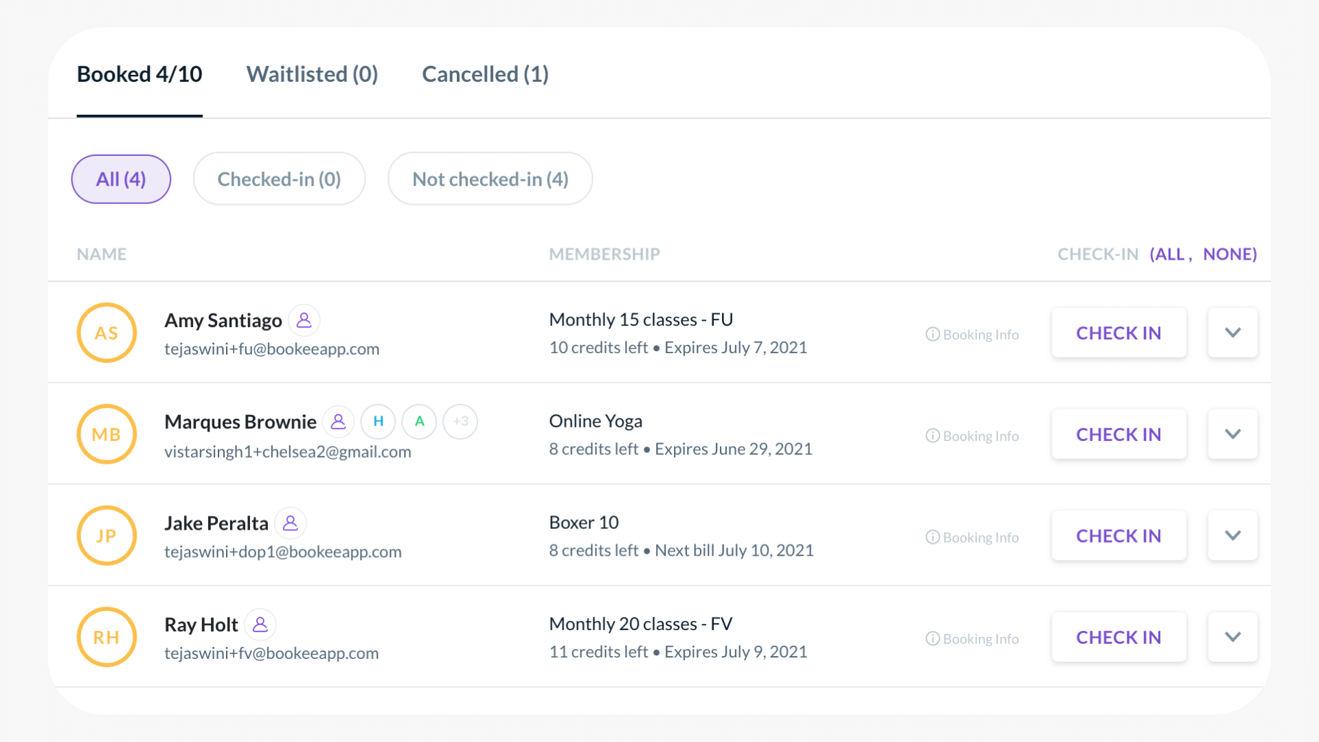 Revamped interface of the membership information regarding each class in bookee's software