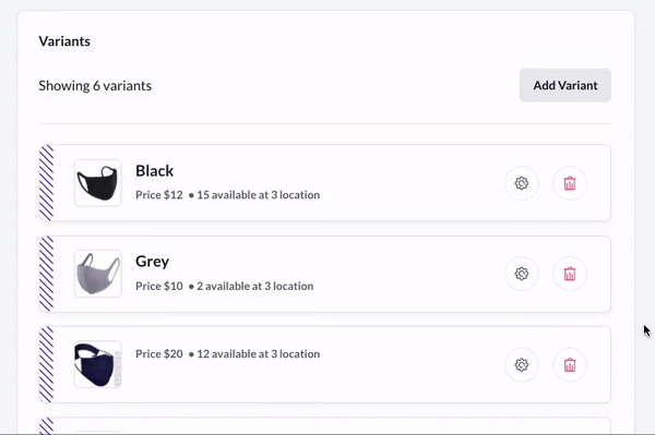 Online product inventory with variants and stock units.