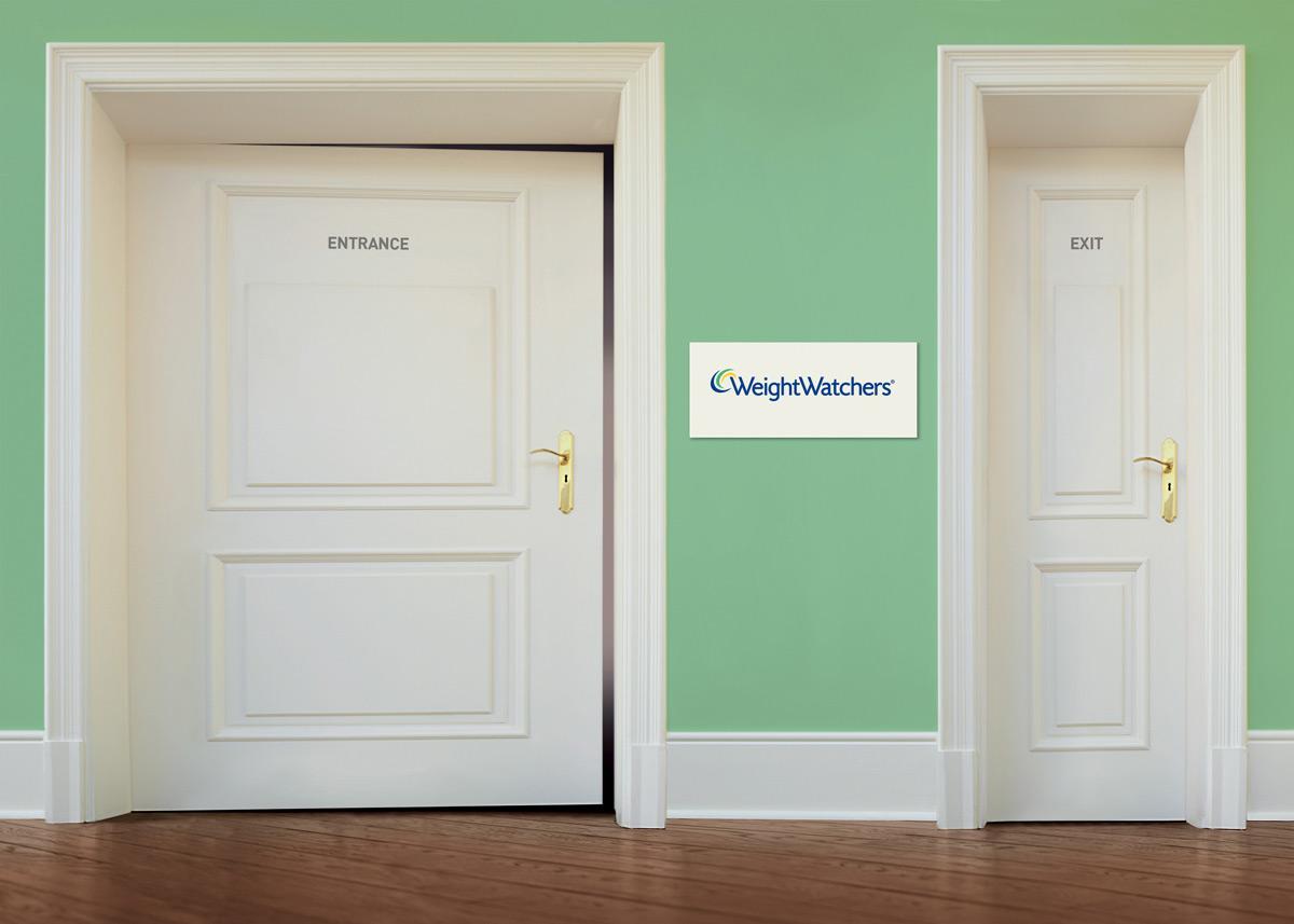 A wide entrance door on left and a narrower exit door on right.