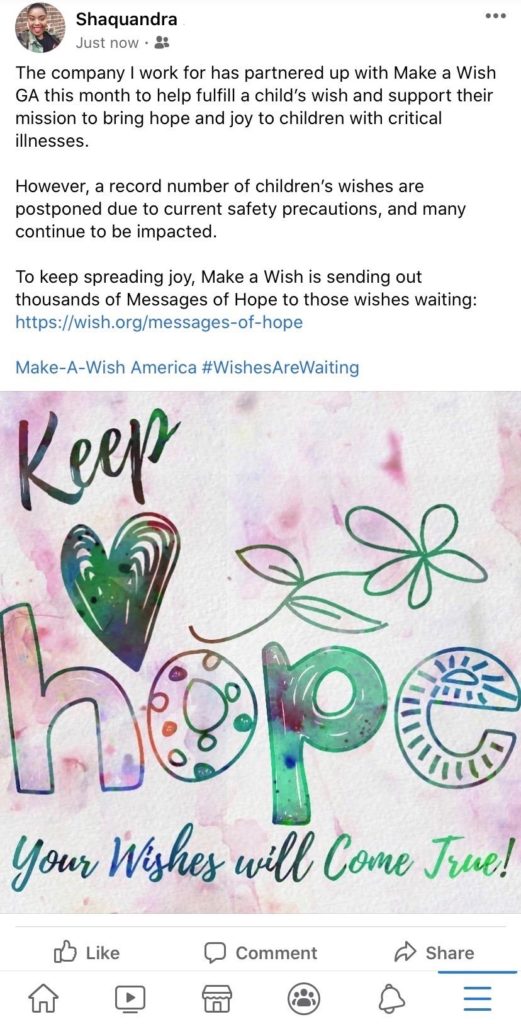 Team members participate in workplace giving by raising awareness for charities on social media