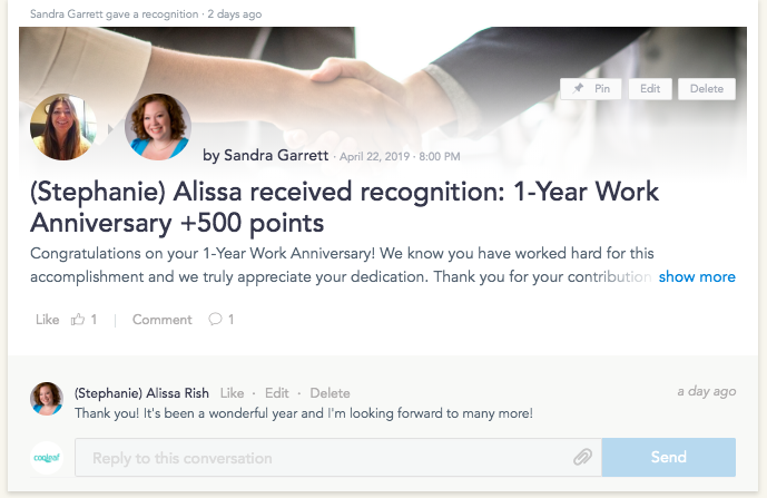 Celebrate employee work anniversaries with years of service awards