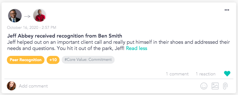 Bring organizational values to life with peer-to-peer recognition