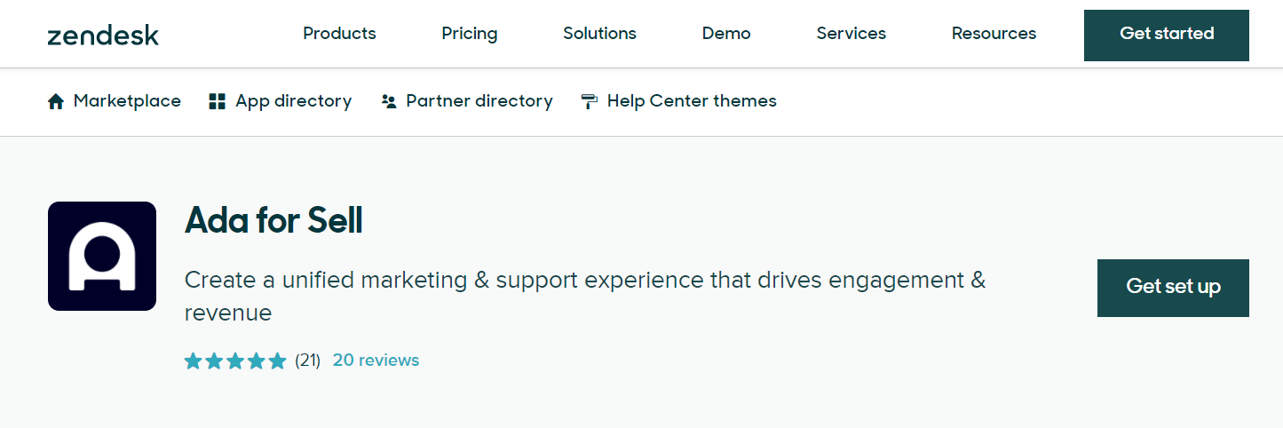 Zendesk integrations: Ada for Sell