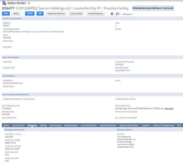 Knowledge Base NetSuite Estimated and Actual Ship Date