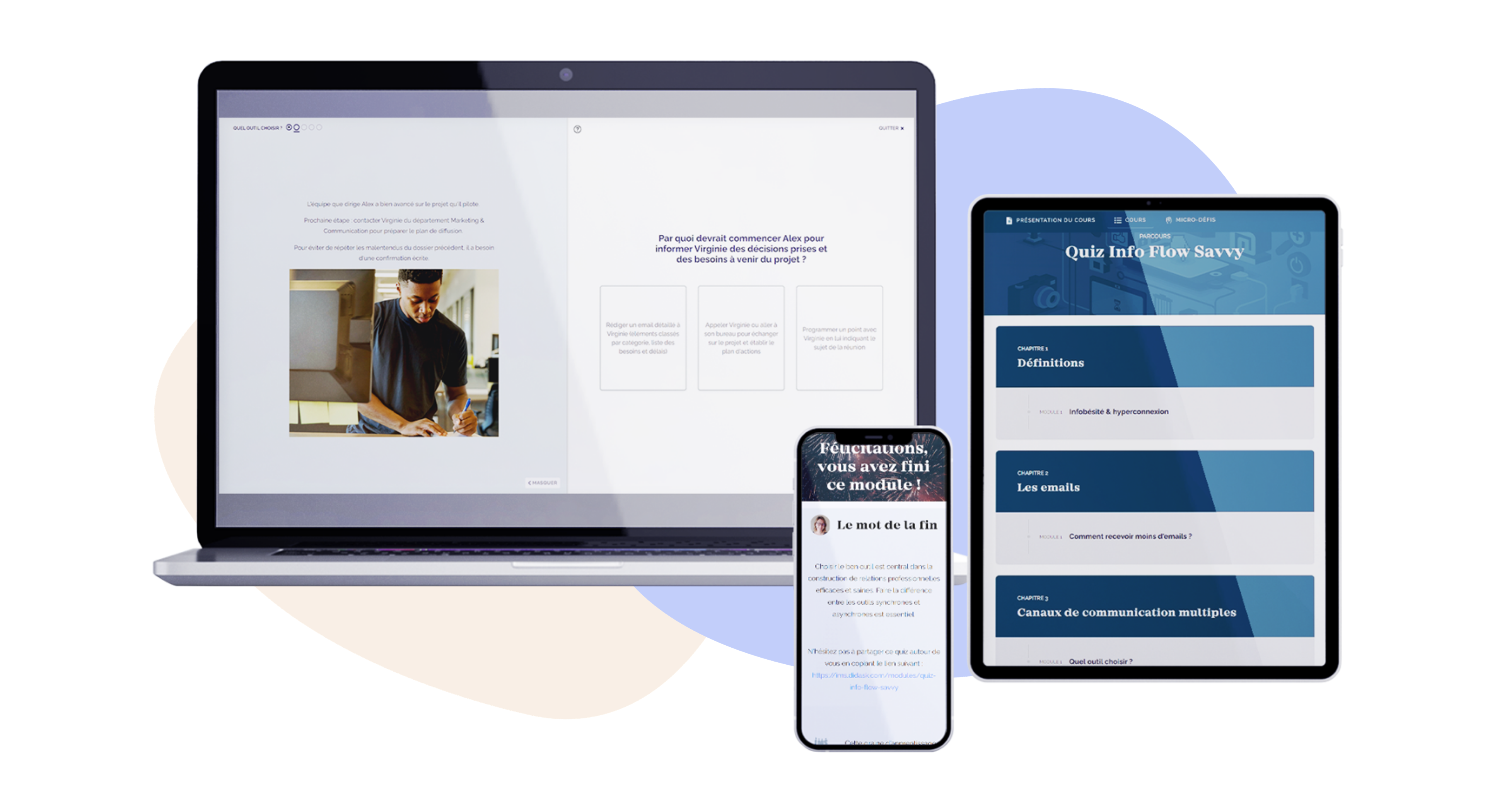 Formation Infobésité et hyperconnexion professionnelle : Quiz Info Flow Savvy avec la solution digital learning de Didask : exemple de module