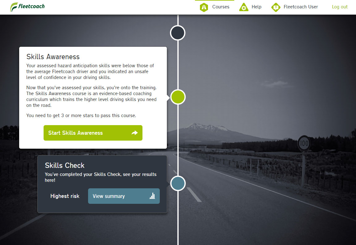 Fleetcoach user dashboard - start Skills Awareness