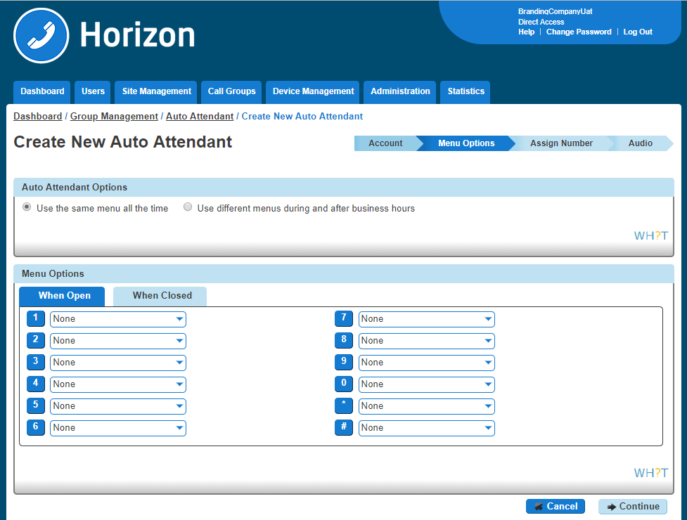 Screenshot of Horizon Auto Attendant