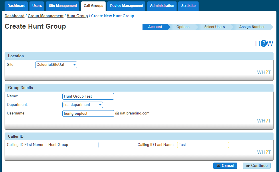 Create Hunt group screenshot