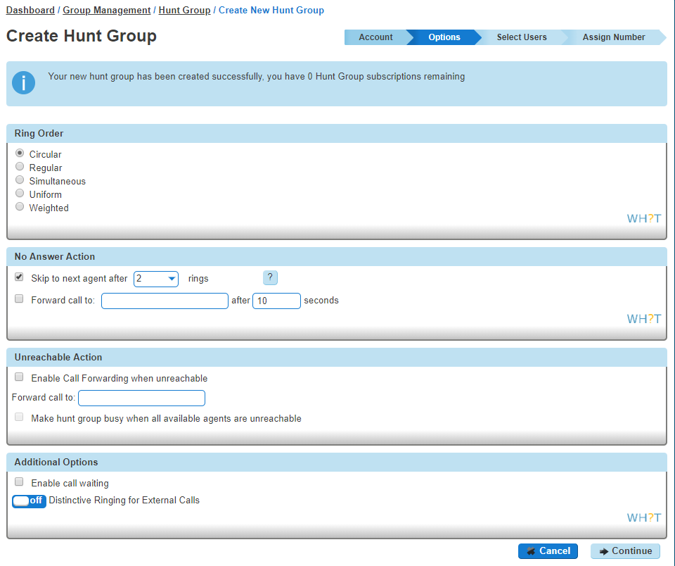 Hunt group options