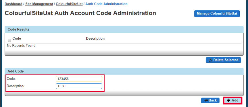 Add Account Code