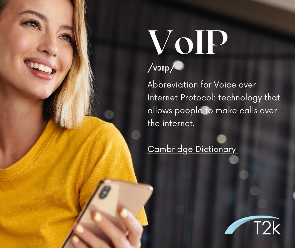 Graphic showing VoIP definition: Voice over Internet protocol