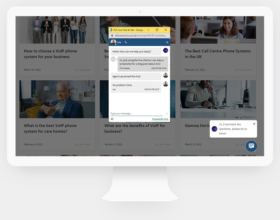 Screenshot showing 3CX live chat in action