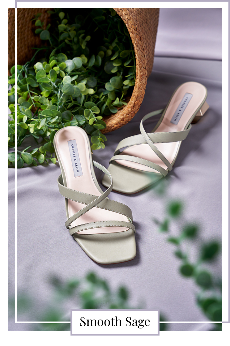 CROSS STRAP HEELED MULES IN SAGE GREEN