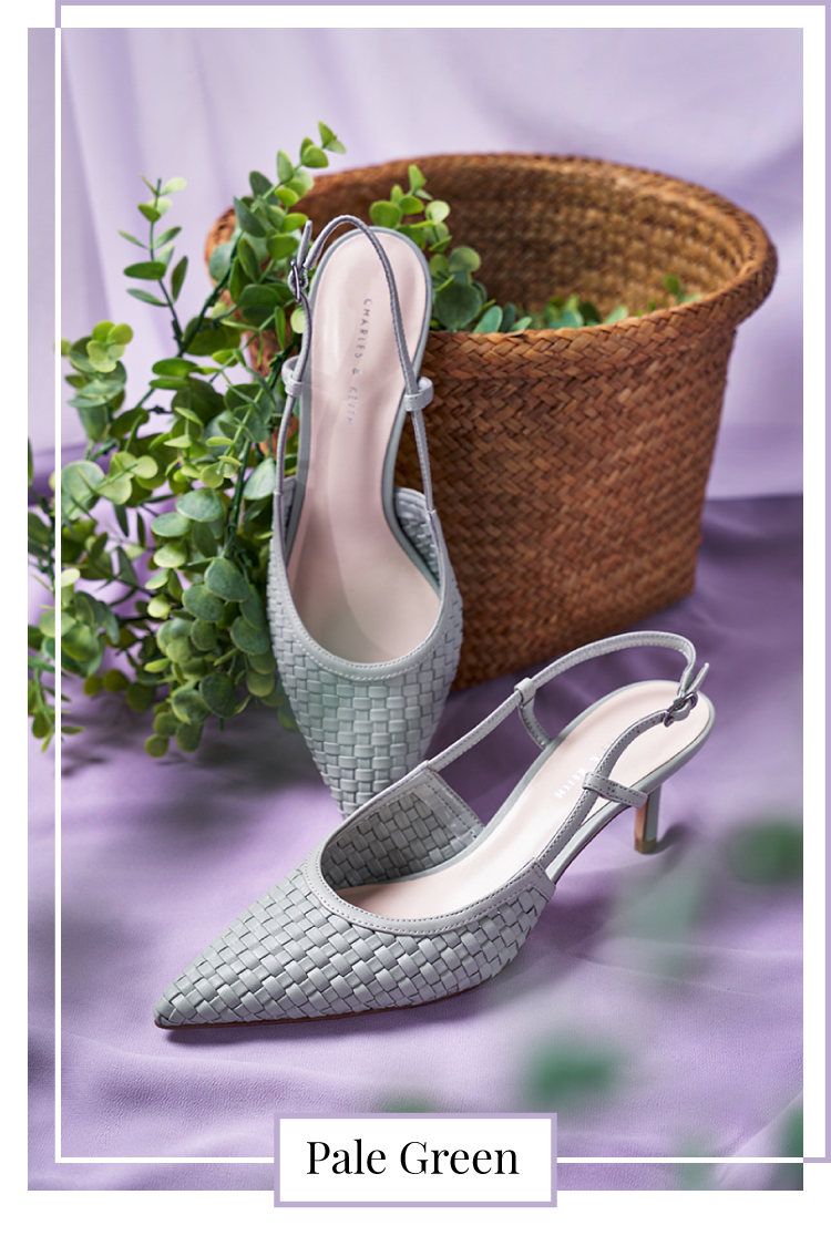 WOVEN SLINGBACK PUMPS IN SAGE GREEN