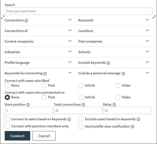 LinkHelp - Search filters