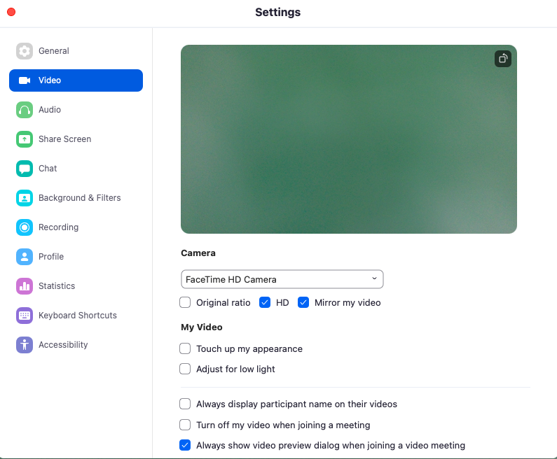 Zoom settings screenshot