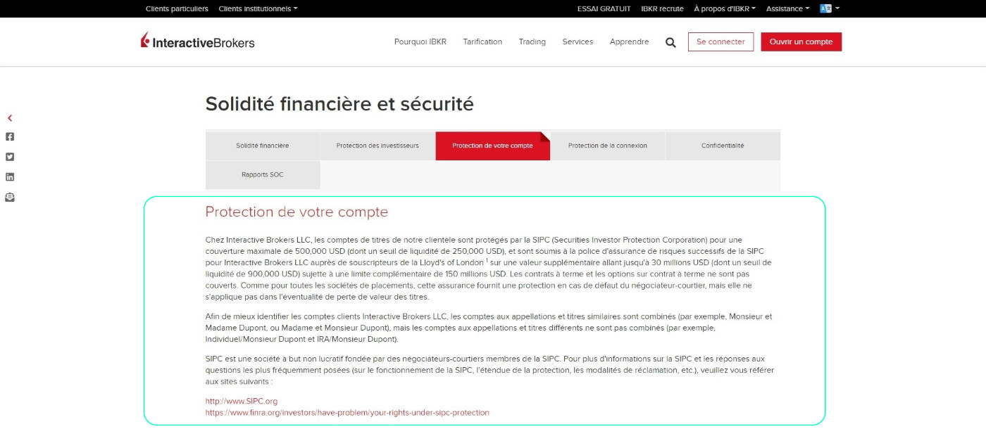 Garantie des dépôts de 500000 USD chez le courtier en bourse Interactive brokers