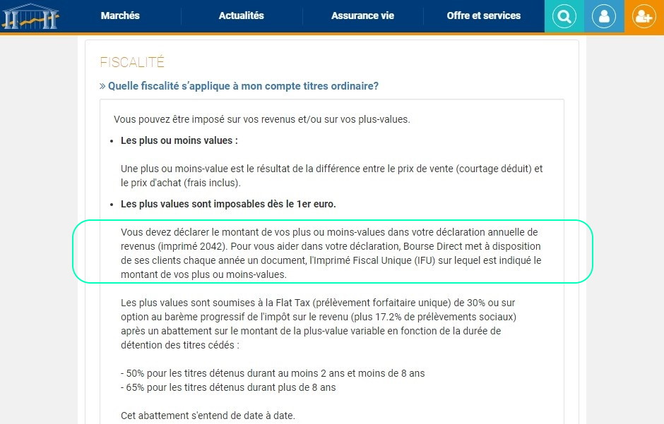 Courtier en bourse Bourse direct IFU