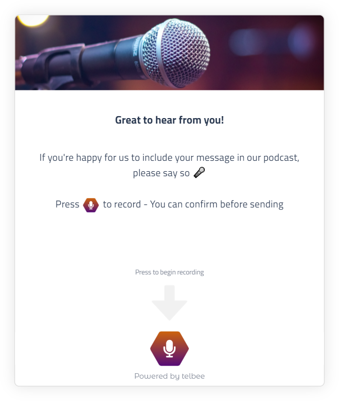 telbee channel asking for permission to use the voice message on a podcast