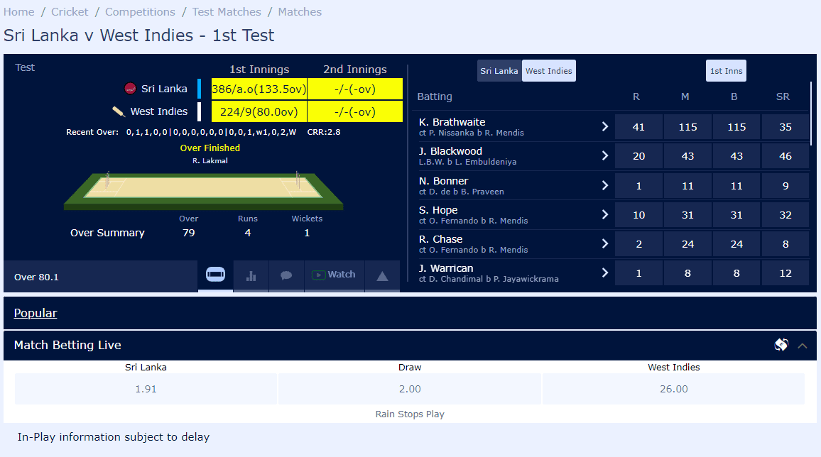 live betting odds example