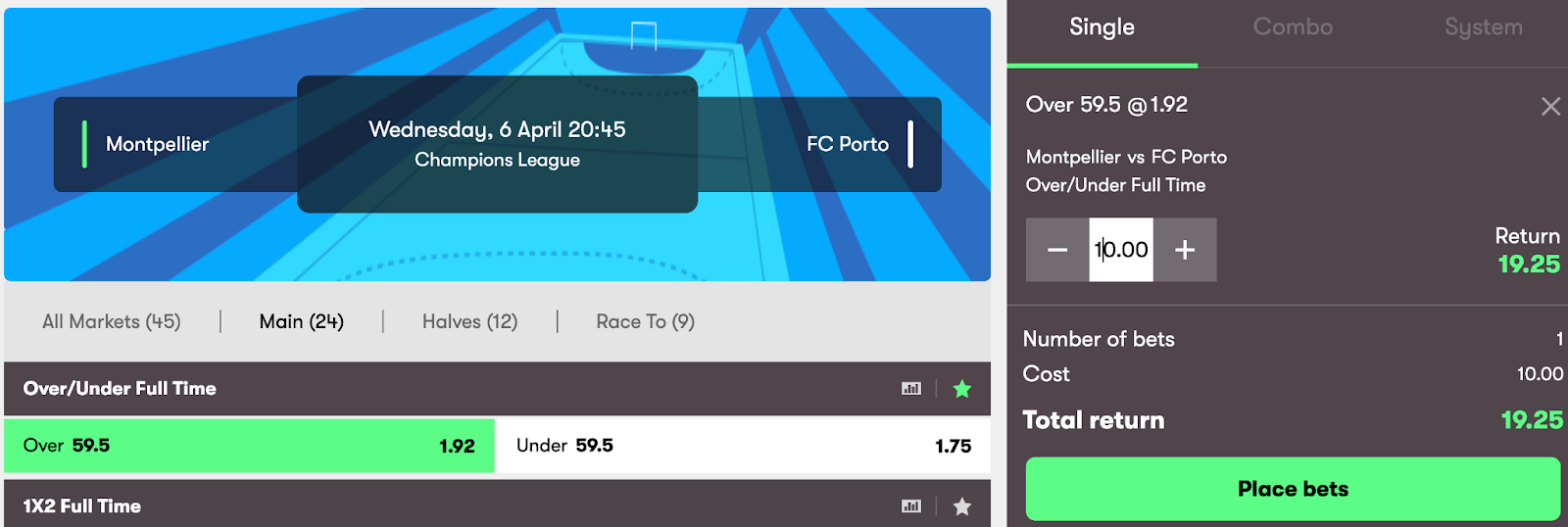 handball totals betting example
