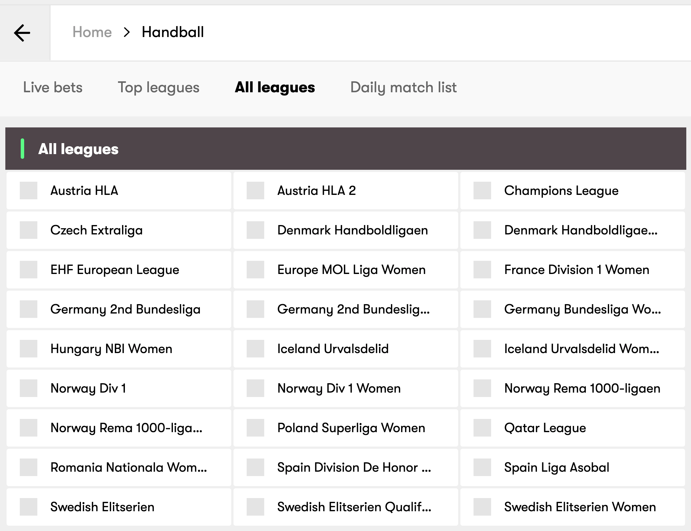handball betting events