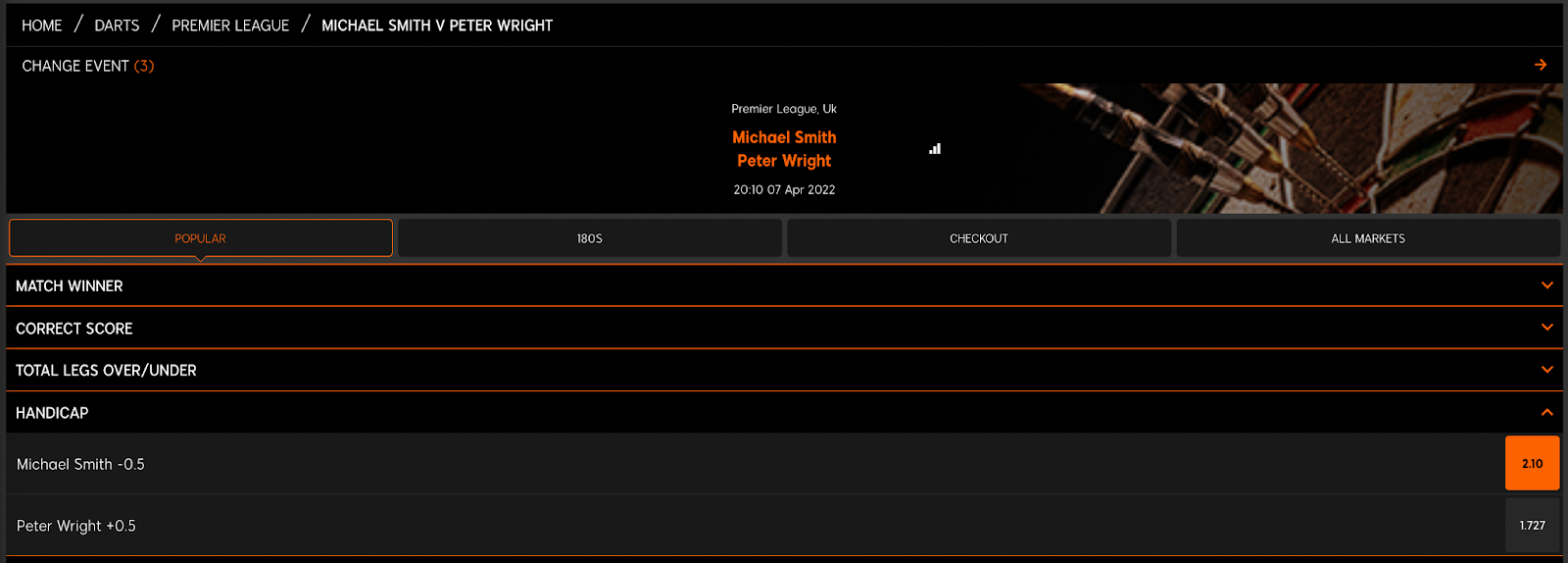 handicap darts bet example