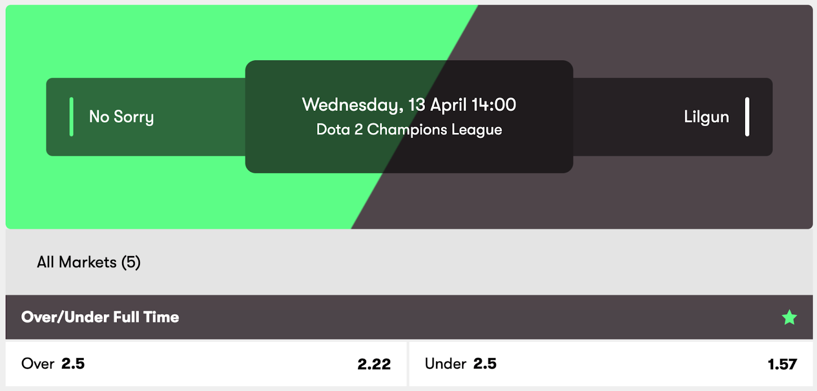 over under esports bet example