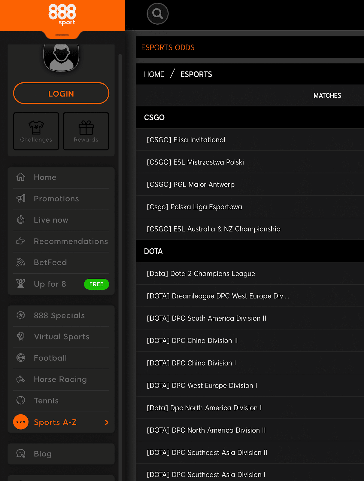 888sport esports markets