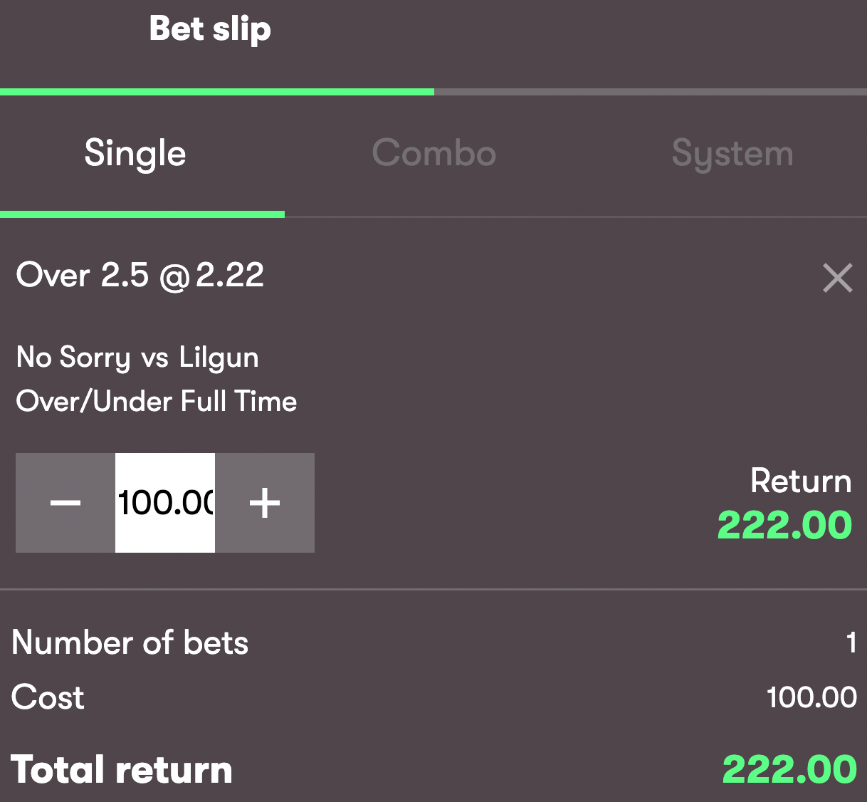 over esports bet example