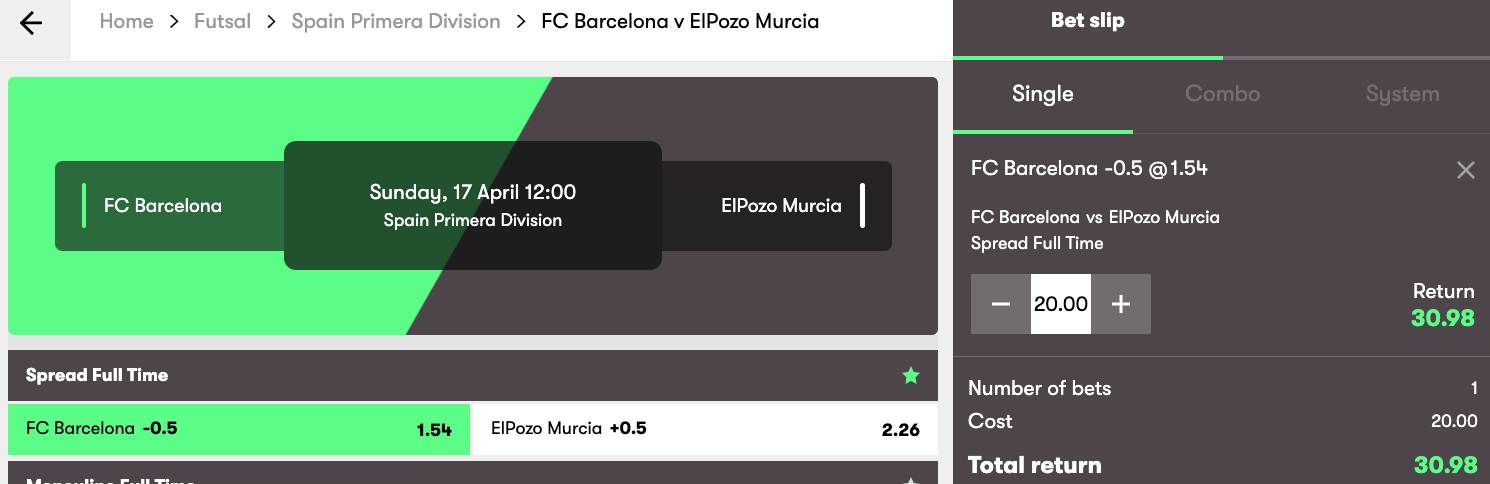 futsal spread bet example