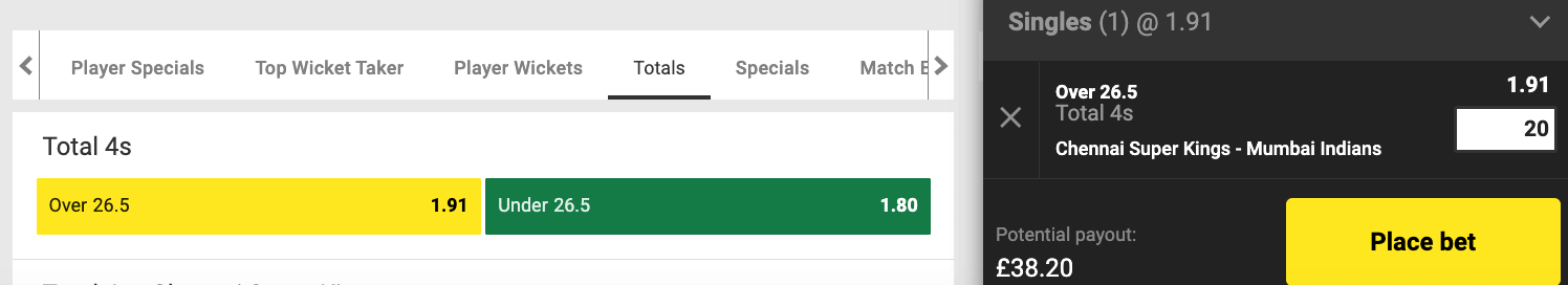 unibet cricket over under betting example