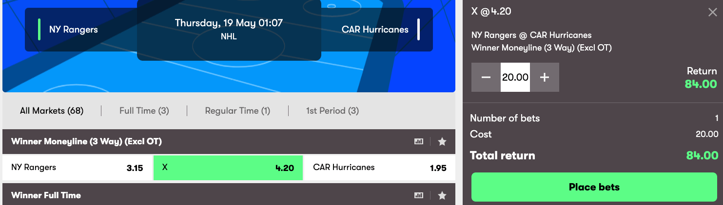 10bet hockey tie betting example