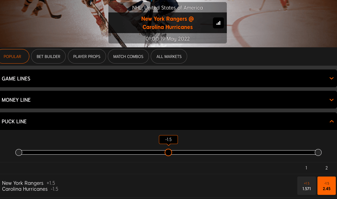 888sport hockey puckline betting example