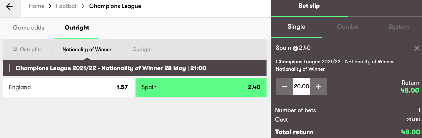 10bet soccer outright bet