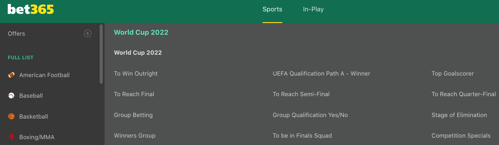 bet365 soccer outright bet