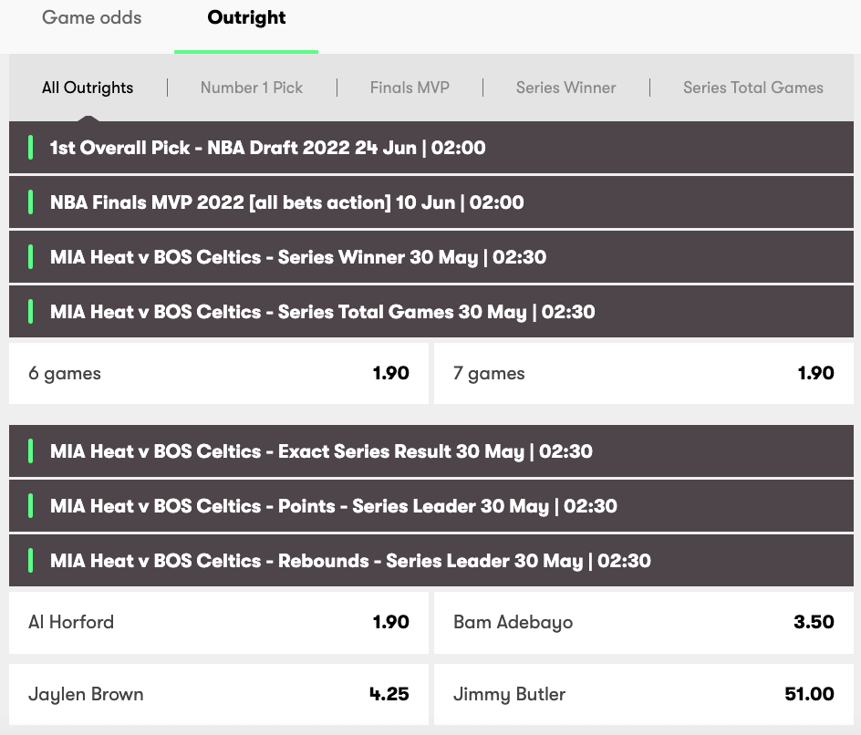 10bet basketball outright bets