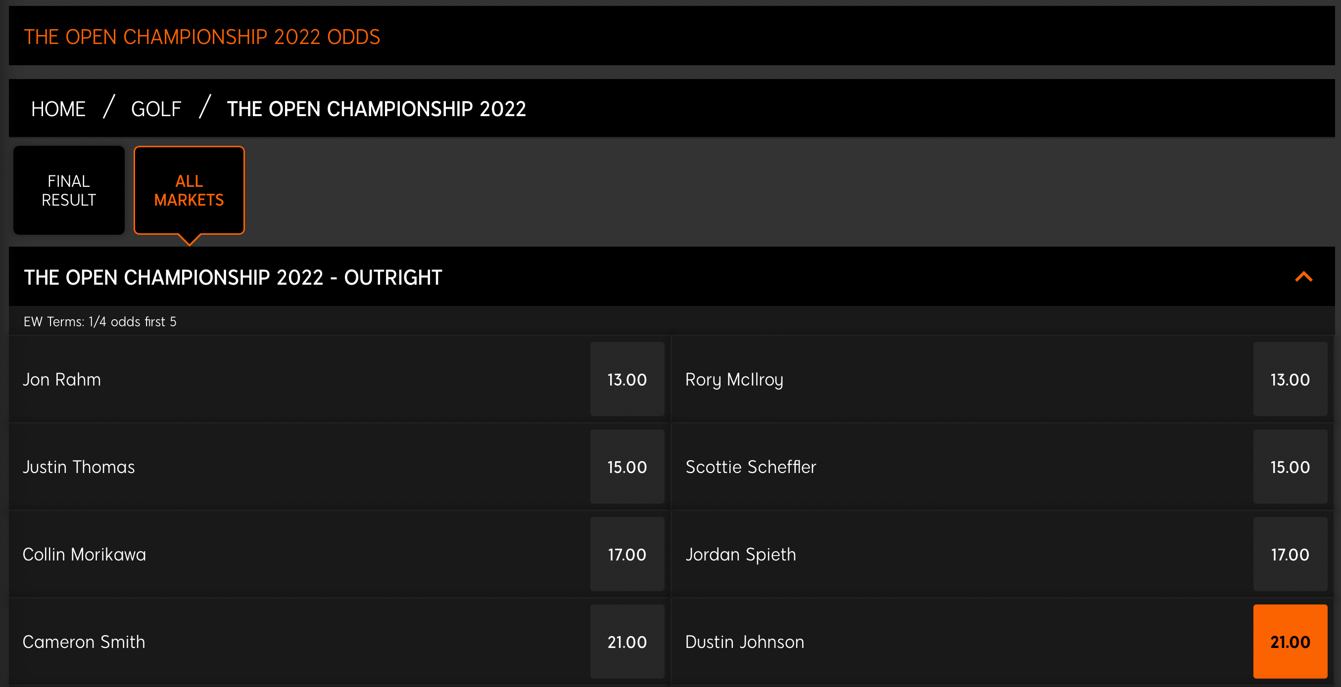 888sport golf outright betting example