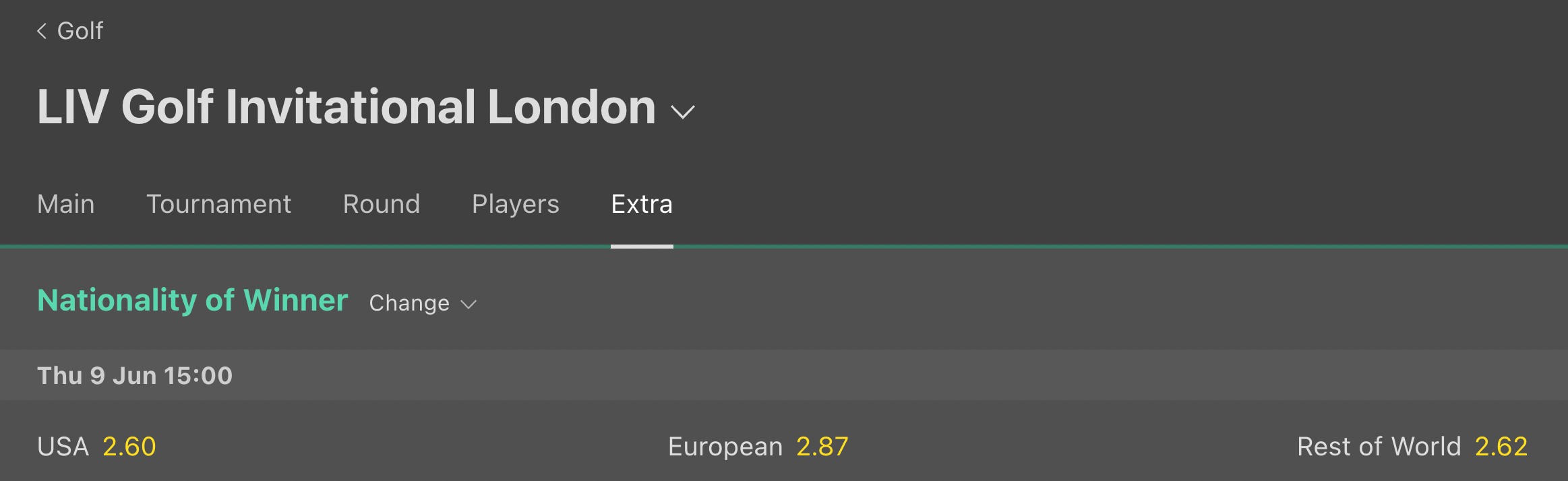bet365 golf prop bet example