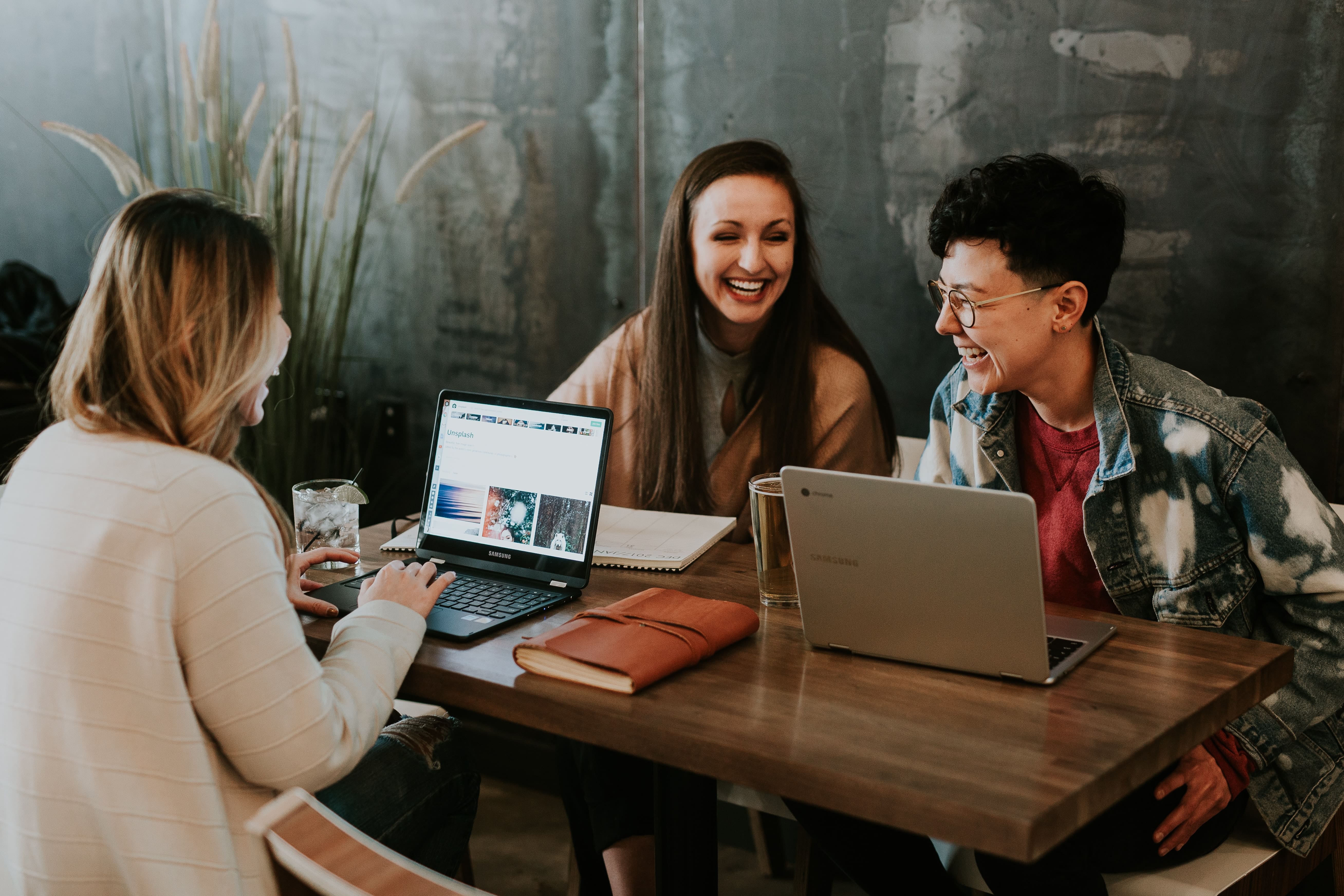 Women in an office happy