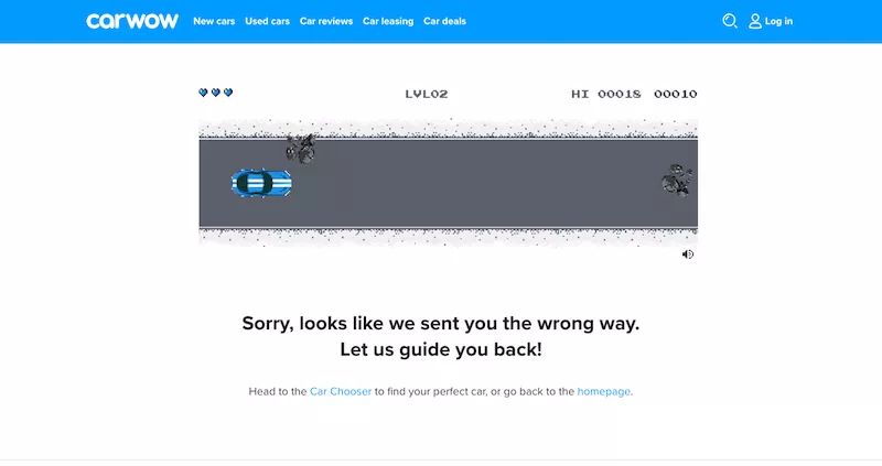 De 404-pagina van Carwow