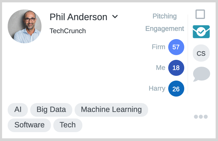 See historical engagement of each journalist (with both you individually and your firm overall), as you build media lists and decide who to pitch.