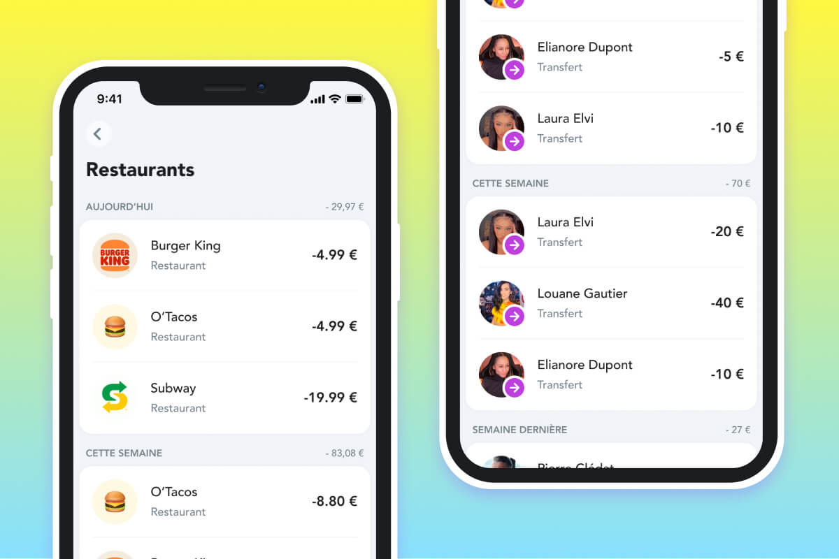 Historique des transactions dans l'application Parent