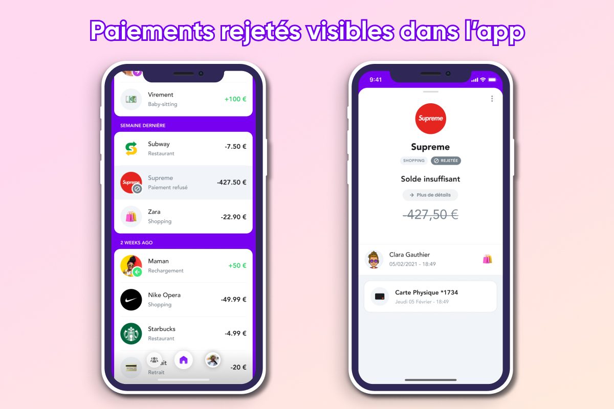 Paiement rejetés visibles dans l'app