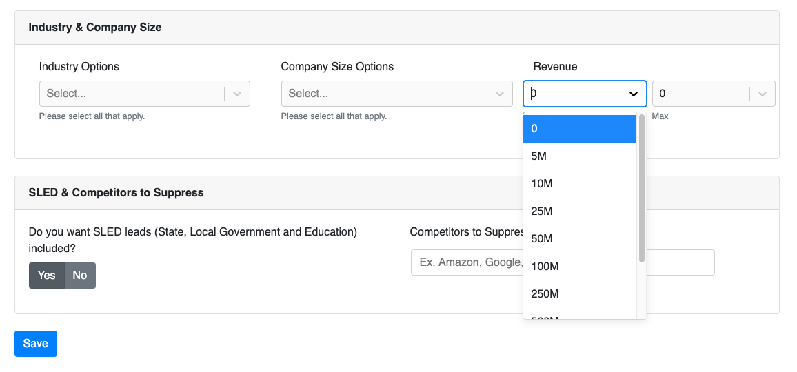 Select min revenue