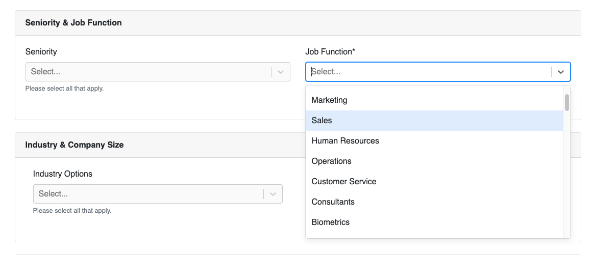 Create target audience with job functions