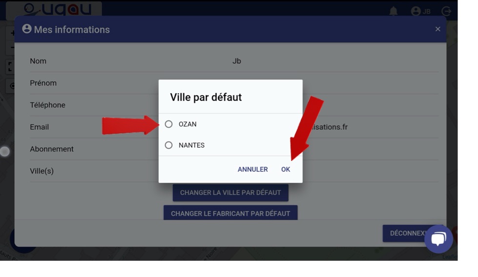 choisir ville par défaut