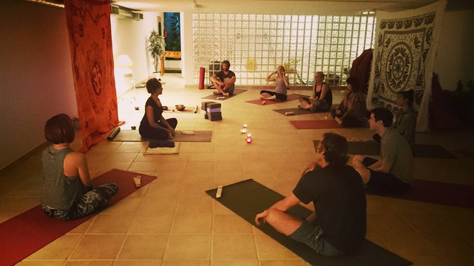 Group of friends on a luxury retreat about to start a post surf yin yoga session with our fantastic instructor Maria…