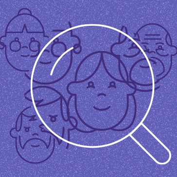 Magnifying glass over a group of people