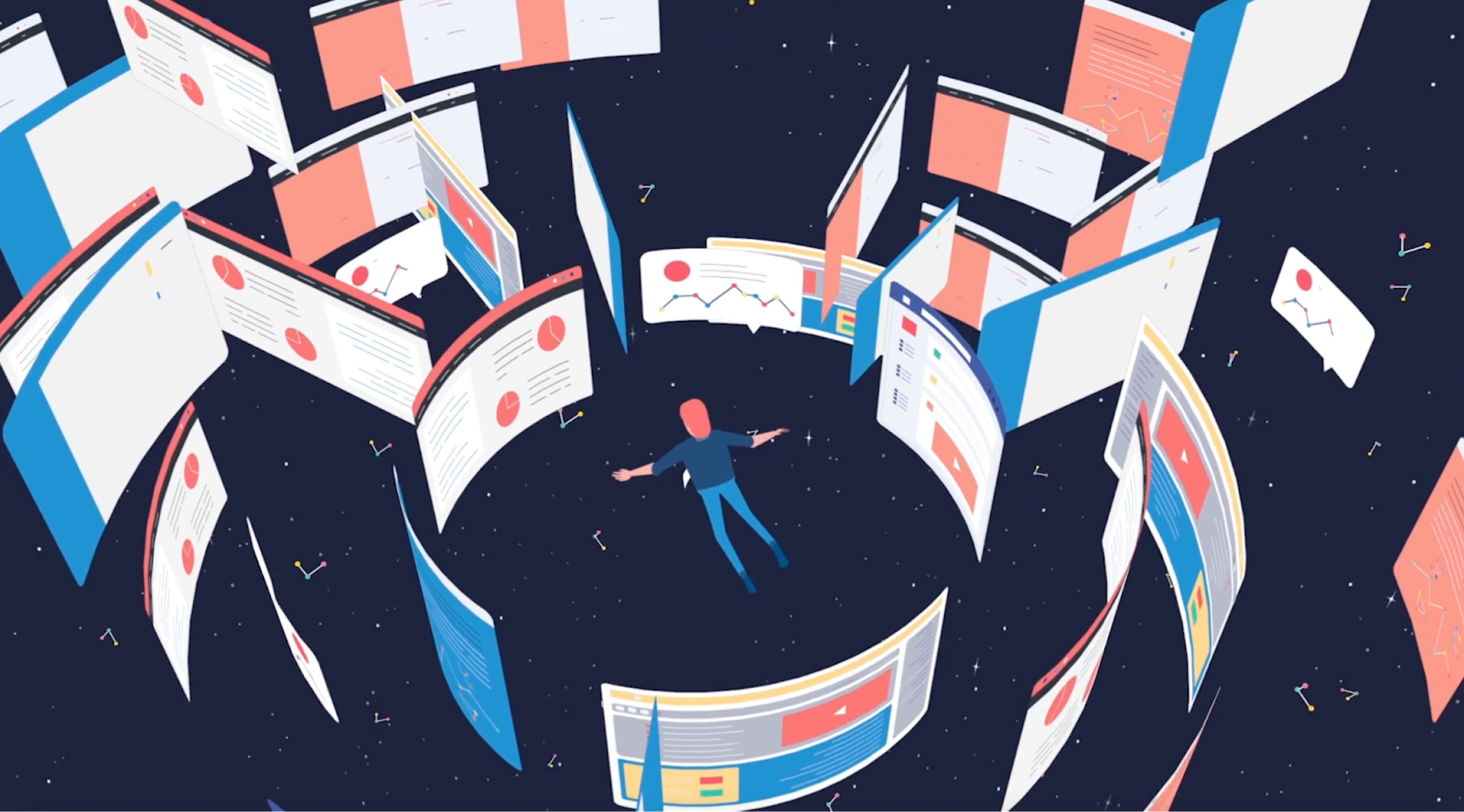 Image of a woman floating in data